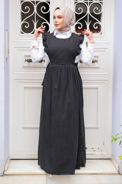 N.S NEVA STYLE Jile Anthracite Hijab Denim Dress 19113Ant