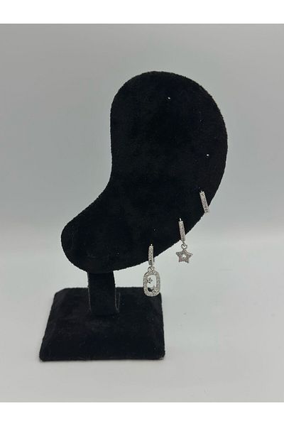 MyladyAccessoriess Star and Zircon Stone Detail Set Earrings Silver