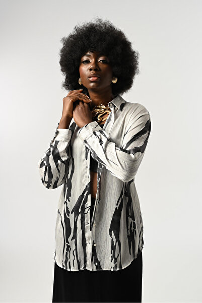 Orfeo Negro Women's Striped Patterned Oversize Cut Shirt