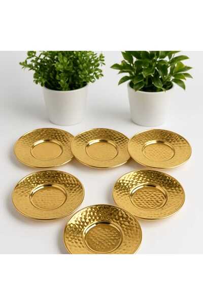 AYBABA STORE Gold Colored Tattoo Patterned Metal Tea Plate Set of 6
