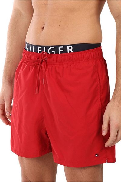 Tommy Hilfiger Men's Medium Drawstring Swim Shorts - Red