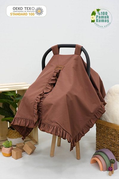mordesign Baby Stroller Cover, Multi-Purpose Newborn 100% Cotton Ruffle Cover, Ruffle Series Brown