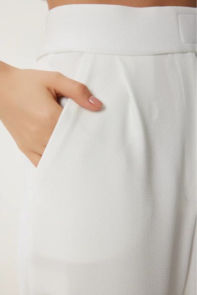 MODASPARK White Lycra Velcro Closure Women's Palazzo Trousers