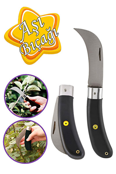 GLASWEN Aşı Bıçağı Eğri Uçlu Ara Çakı Bağ Bıçağı Paslanmaz Çelik Plastik Saplı Katlanır Bıçak 22 cm