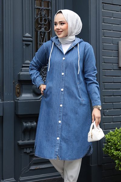 N.S NEVA STYLE Șapcă de blugi hijab albastră cu nasturi 7041M