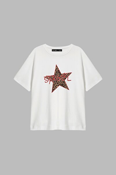 Bak Moda Tricou alb pentru femei cu imprimeu Star Girl