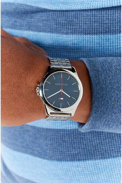 Tommy Hilfiger Men 1791713 Round Quartz Watches 44 Mm, Silver/blue