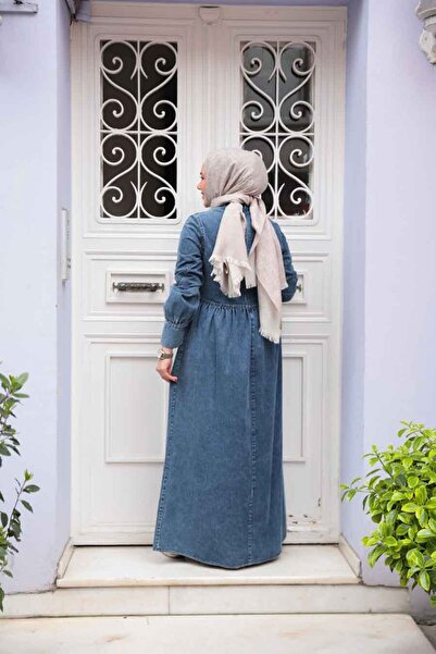 N.S NEVA STYLE Roba Detailed Blue Hijab Denim Dress 19151m
