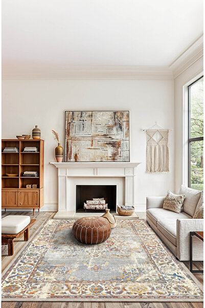 BigArts Home Vintage Modern Desenli Kaymaz Taban Yıkanabilir Salon Mutfak Hal...
