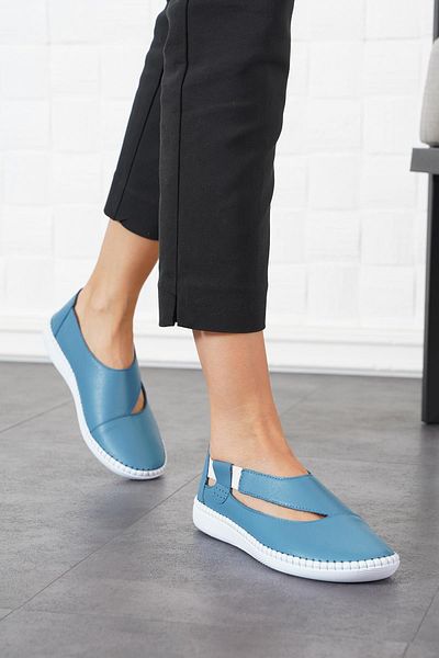 Moda Pie Pantofi de damă Cesa din piele naturală - elastic lateral, piele albastră denim