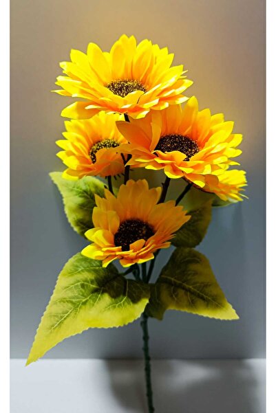 OSO HOME 1 Adet Yapay Ayçiçeği Sunflower Tekdal 5 Çiçekli 4 Yapraklı 55 cm
