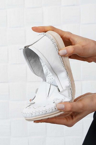 Moda Pie Pantofi de damă Laner Stitching din piele naturală, piele albă