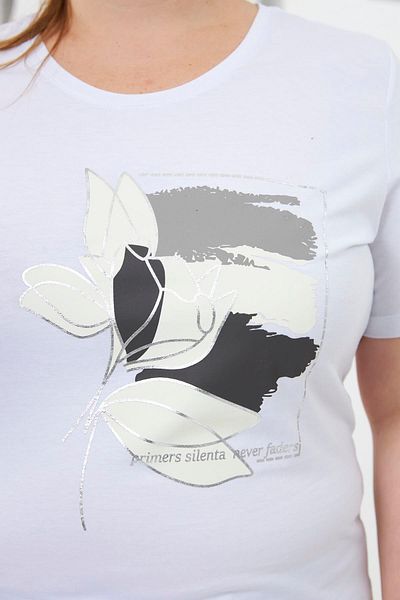 RMG Floral Pattern Printed Large Size T-Shirt White