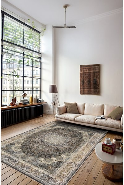 BigArts Home Vintage Kahverengi Salon Mutfak Halısı Yuvarlak Halı ve Yolluk Ş...