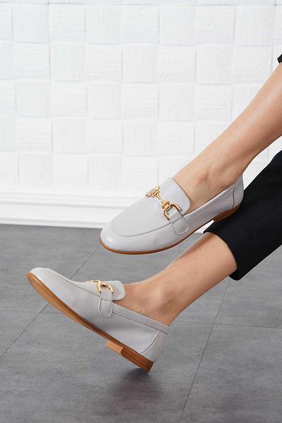 Moda Pie Balerini de damă din piele naturală cu cataramă Losten argintiu