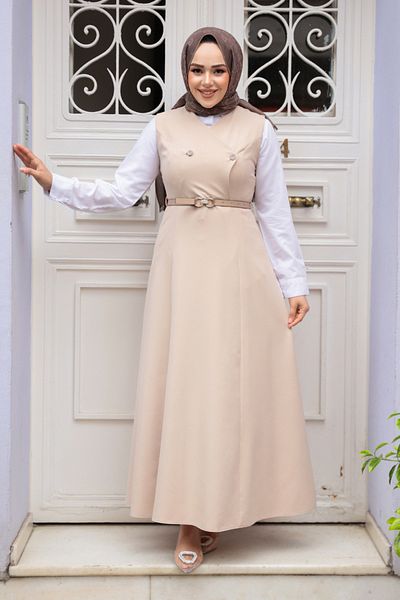 N.S NEVA STYLE Μπεζ Φόρεμα Hijab Gilet 62081BEJ