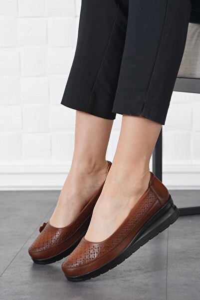 Moda Pie Pantofi de damă Nentar din piele naturală - Laser cu flori, bronz