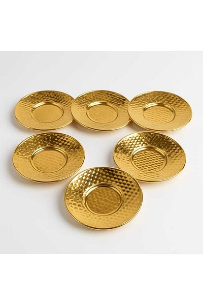 AYBABA STORE Gold Colored Tattoo Patterned Metal Tea Plate Set of 6