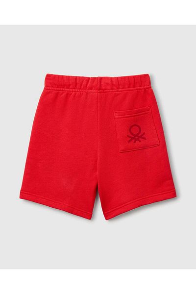 United Colors of Benetton Boy's Red Back Pocket Logo Sweat Shorts