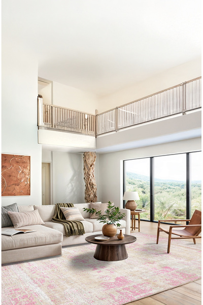 BigArts Home Pudra Pembesi ve Krem Tonlarında Zarif Eskitilmiş Vintage Dijita...