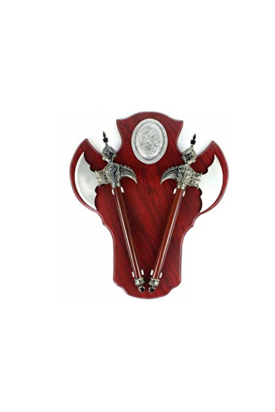 Depox Panoplie in forma de scut cu doua topoare, lemn, maro, 55 cm