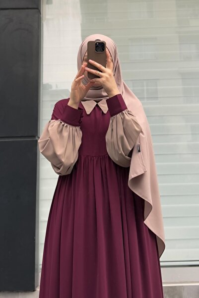 ANDE Hijabi Elbise- Bordo / bej