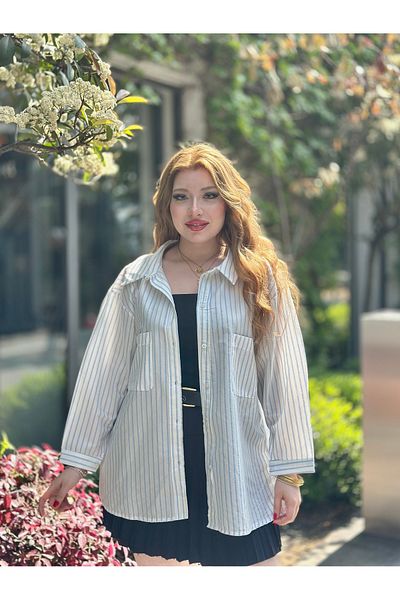 stcococix since 1990 Striped Oversize Shirt Double Pocket Twill Fabric