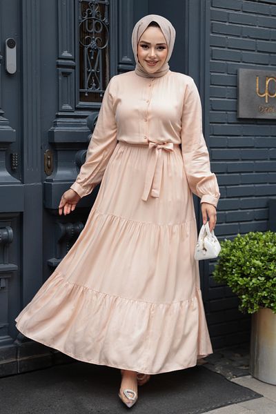 N.S NEVA STYLE Φόρεμα με πτυχωτό σολομό Hijab 22042SMN
