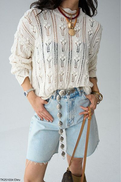 Lupies Women's Ecru Oversize Thin Knitted Sweater