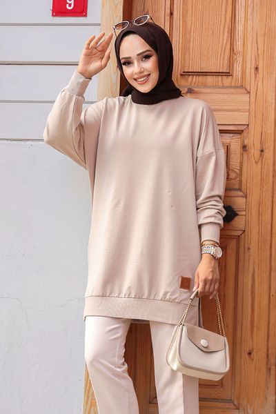 N.S NEVA STYLE Σκούρο Μπεζ Hijab Τουνίκ 30644KBEJ