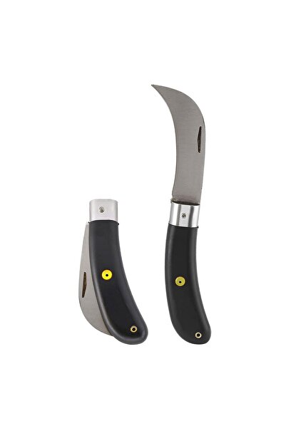 GLASWEN Aşı Bıçağı Eğri Uçlu Ara Çakı Bağ Bıçağı Paslanmaz Çelik Plastik Saplı Katlanır Bıçak 22 cm