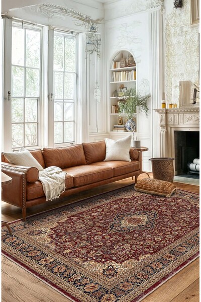 BigArts Home Vintage Anadolu Halısı Çiçek Motifli Dijital Şönil Halı