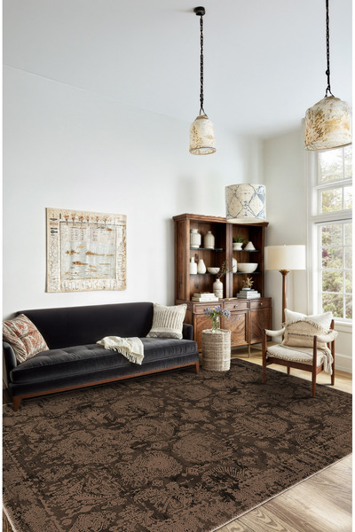 BigArts Home Vintage Halı Modern Motifli Kahverengi Kilim Desenli Dijital Şön...