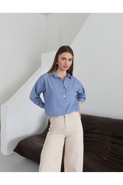 Fashionbox cămașă cu mânecă joasă din țesătură de vară cu aspect denim