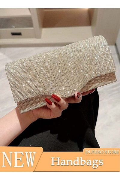 Generic DUNISO Women Shiny Glitter Evening Clutch Bag Envelope Handbag Chain Purse Bag Crossbody Bag for Wed
