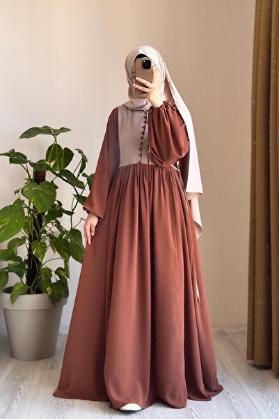 ANDE Φόρεμα Garni με κουμπιά - Μαύρο/Μπεζ