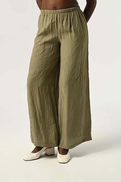Orfeo Negro Women's Elastic Waist Loose Leg Crinkle Fabric Solid Color Pants