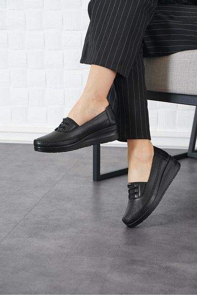 Moda Pie Pantofi de damă din piele naturală Rewer cu împânzire în oglindă, piele neagră