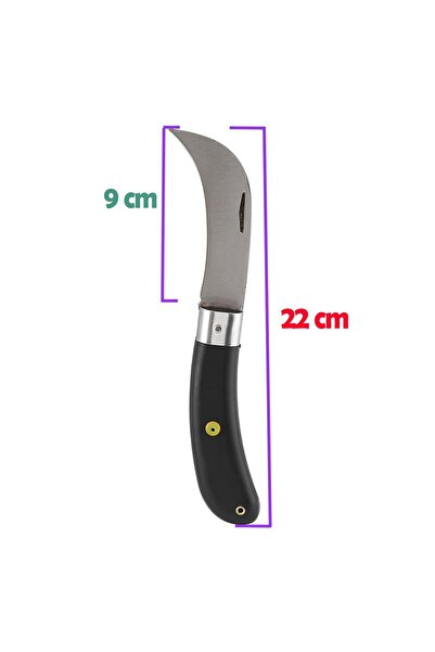 GLASWEN Aşı Bıçağı Eğri Uçlu Ara Çakı Bağ Bıçağı Paslanmaz Çelik Plastik Saplı Katlanır Bıçak 22 cm