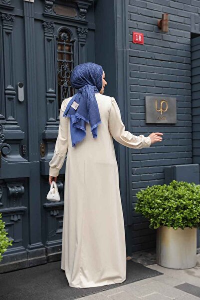 N.S NEVA STYLE Χάντρες Κεντημένο Μπεζ Φόρεμα Hijab 23815BEJ
