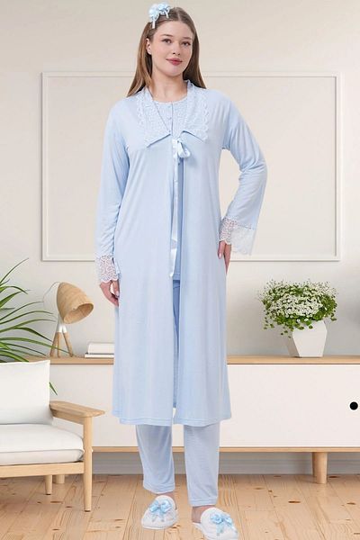 Mecit Pijama Cotton & Viscose, Maternity & Maternity Pajama Set with Dressing Gown