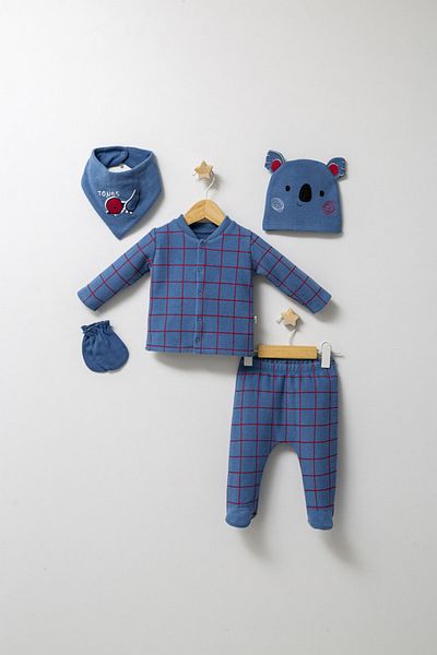 Tongs Baby Set de 5 piese pentru nou nascut baietel Forest, Tongs baby, 0-3 luni Culoare: Bleumarin
