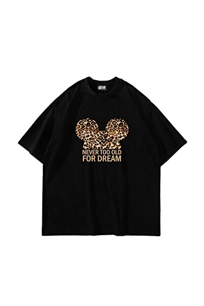 Bak Moda Leopard For Dream Štampano Oversize kroj Unisex crna majica