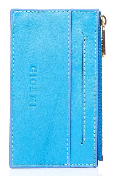 gio&mi Davin Genuine Leather Men's Blue Card Holder Wallet with Coin Compartment and Zipper