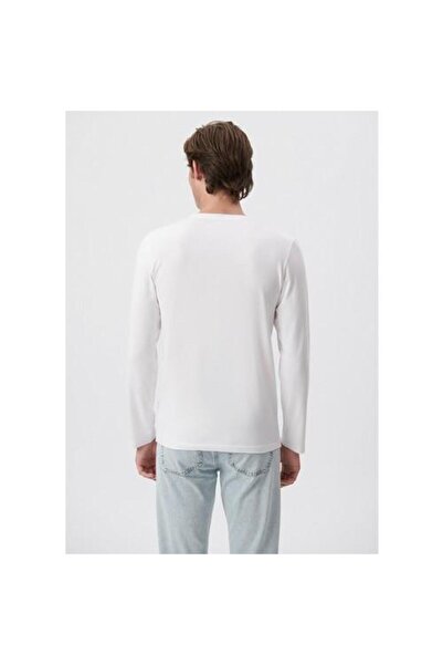 Mavi Ανδρικό μακρυμάνικο λευκό μπλουζάκι Basic 062477-23248