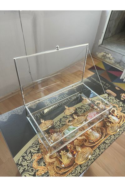 LeesHome Cutie de ciocolată cu capac de sticlă pentru logodnă, dimensiune mică, argintiu
