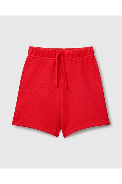 United Colors of Benetton Boy's Red Back Pocket Logo Sweat Shorts