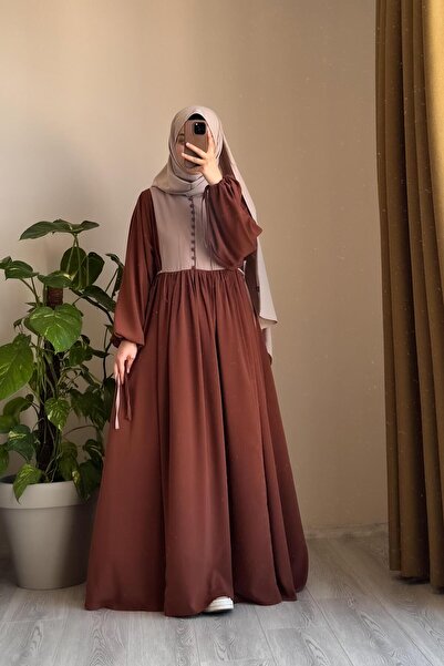 ANDE Φόρεμα Garni με κουμπιά - Μαύρο/Μπεζ