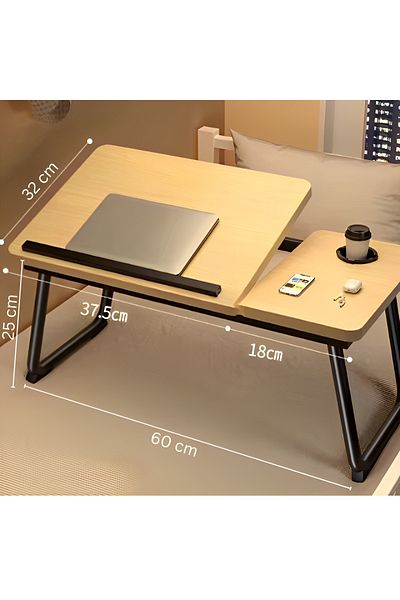 Herum Masă pentru laptop din MDF, cu suport pentru pahare, înclinare reglabilă, lemn, 60 x 32 x 25 cm