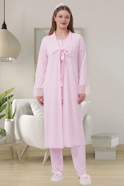ByLohusa Pregnant Maternity Pajama Set with Pink Dressing Gown